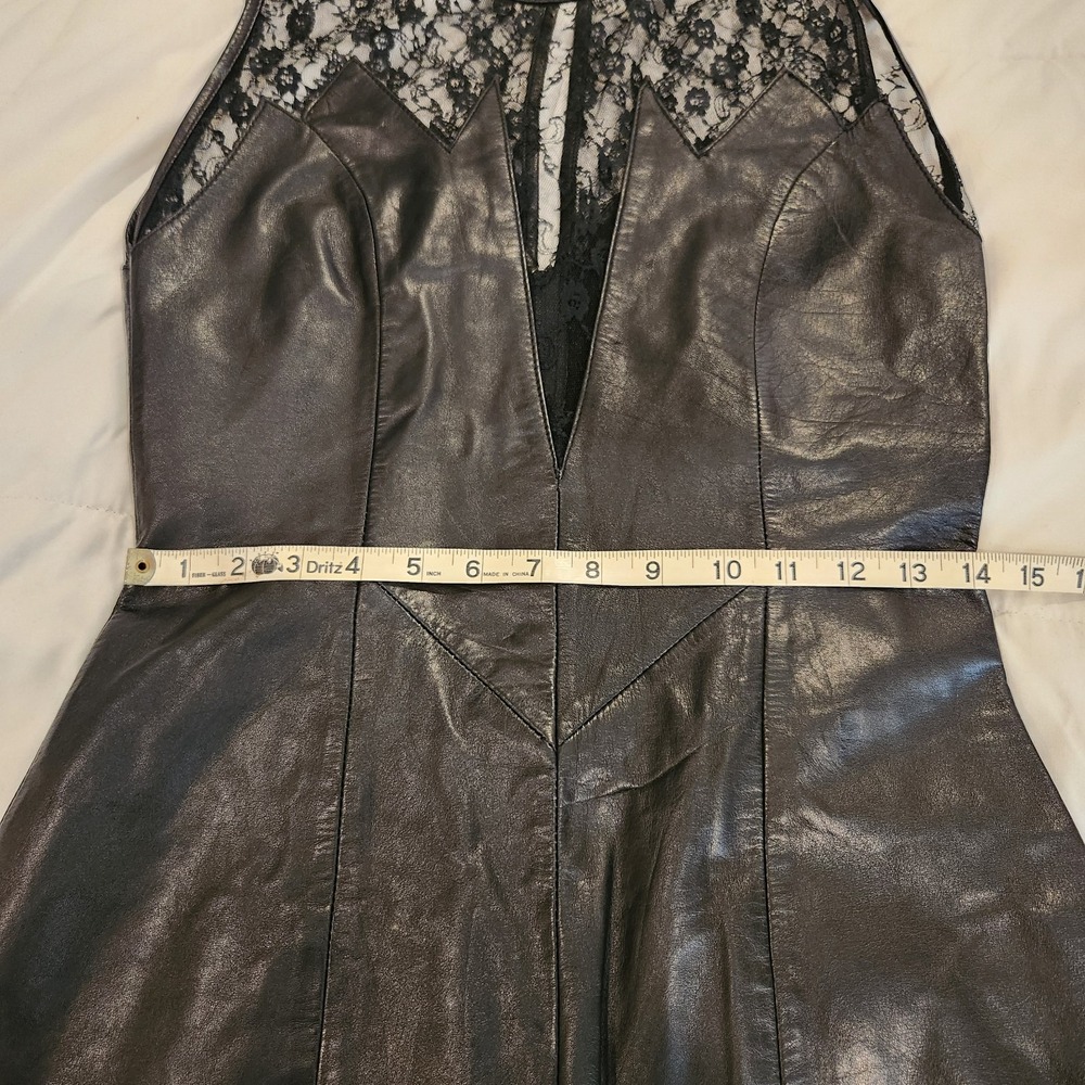 Genuine Black Leather Dress Lace Trim Womens 28 Waist Gothcore Bikercore - Picture 10 of 11